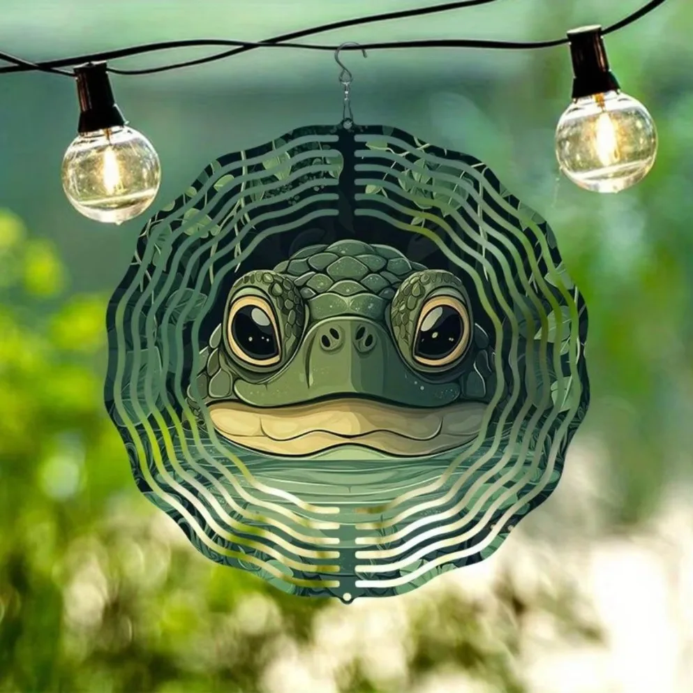1 carillón de viento de metal con mandala y rana del lago 2D (rotación) | Arte de jardín al aire libre | Regalo ideal de Halloween y Navidad