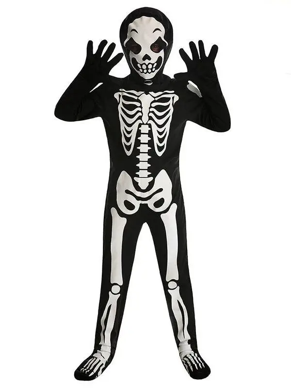 Kinder Halloween Cosplay Performance Kostüm Leuchtendes Skelett Skelett Kind Todesgott Geist Kleidung Terror Thema Par C...