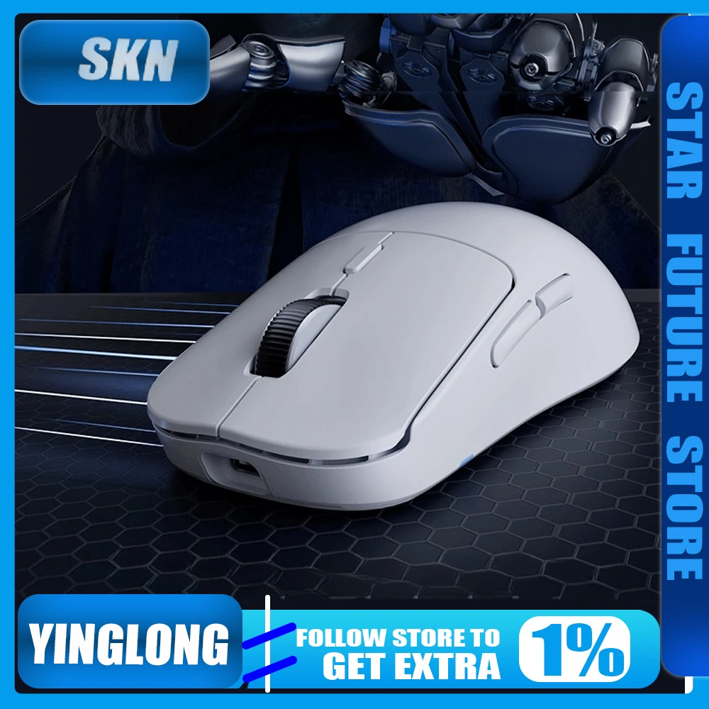 

Беспроводная игровая мышь Skn Yinglong, трехрежимная беспроводная связь, 2,4 г, Bluetooth, двойной 8k Paw3950 Paw3395, уровень киберспорта, подарок с низкой задержкой