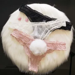 Sexy Cute Rabbit Tail Thong Sexy Lace Panties Women's Breathable Hollow Seamless Underwear Thong Hot T Pants Sexy Underwear