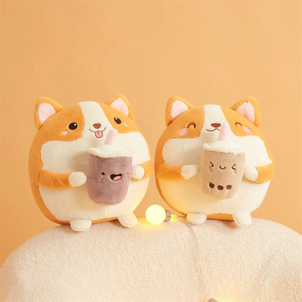 

Cute Boba Bubble Milk Tea Cup Corgi Dog Plush Toys Stuffed Round Squishy Animals Doll Kids Girls Birthday Gifts