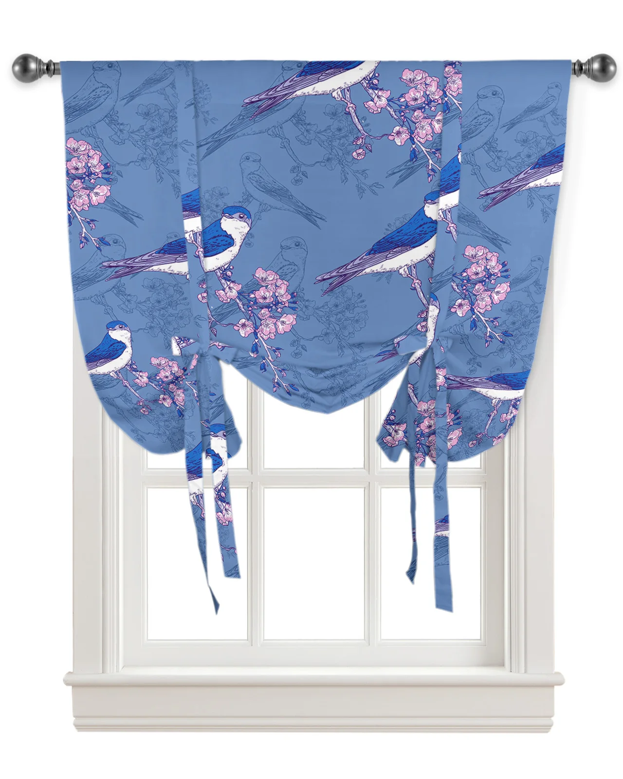 Birds On Plum Blossom Branches Kitchen Short Window Curtain Rod Pocket Curtains Home Decor Small Window Roman Tie Up Curtains