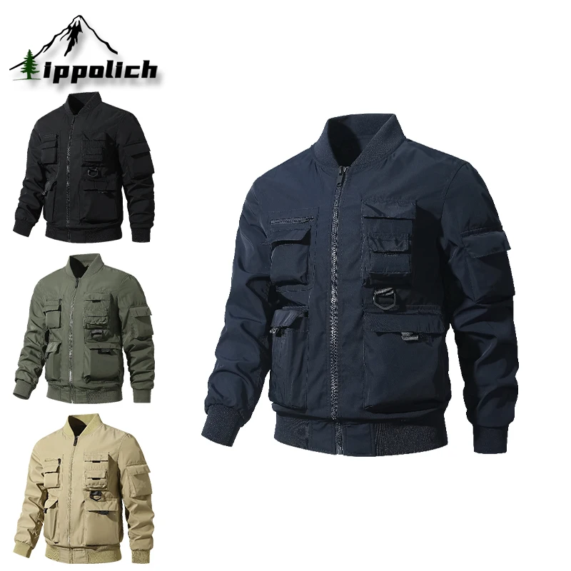 

IPPOLICH Men's Bomber Jacket Air Force Pilot Casual Military Jackets Multi-pocket Stylish Outerwear Tactical Outdoor Travel Coat