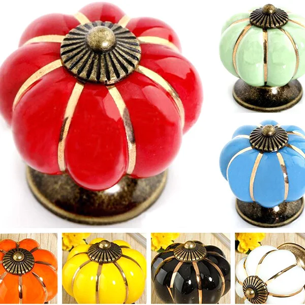 

40mm Orange Pumpkin Shaped Ceramic Knob Durable Hard Ceramic Zinc Alloy Door Drawer Cabinet Pull Handle Home Decor