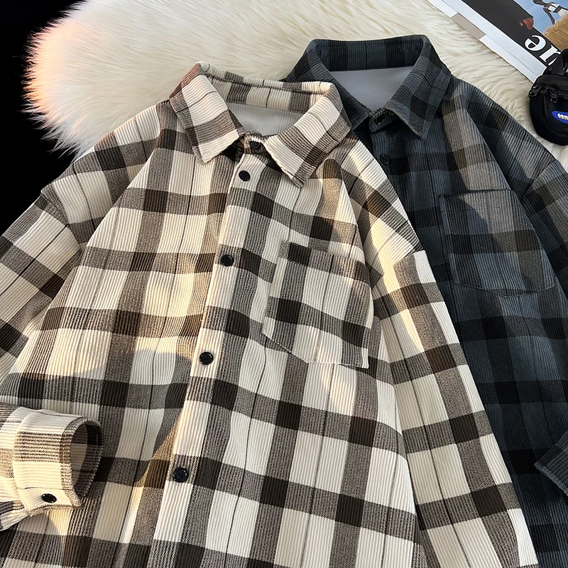 

Vintage Corduroy Jaet Men's American Retro Sli Long Sve irt Trendy Brand Turn-down Collar Jaet Top Youth ular