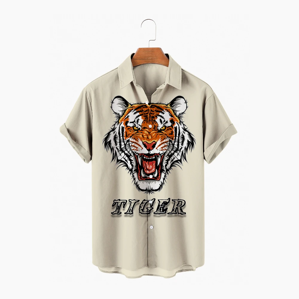 

Summer Fashion Casual Tiger Print Short Sleeve Japanese Streetwear Men's Hawaiian Shirt 5xl