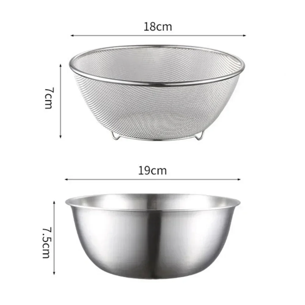 1pc Stainless Steel Mixing Bowls With Net Strainer Set Soup Basin Mesh Filter Kitchen Utensils For Washing Fruit Vegetables