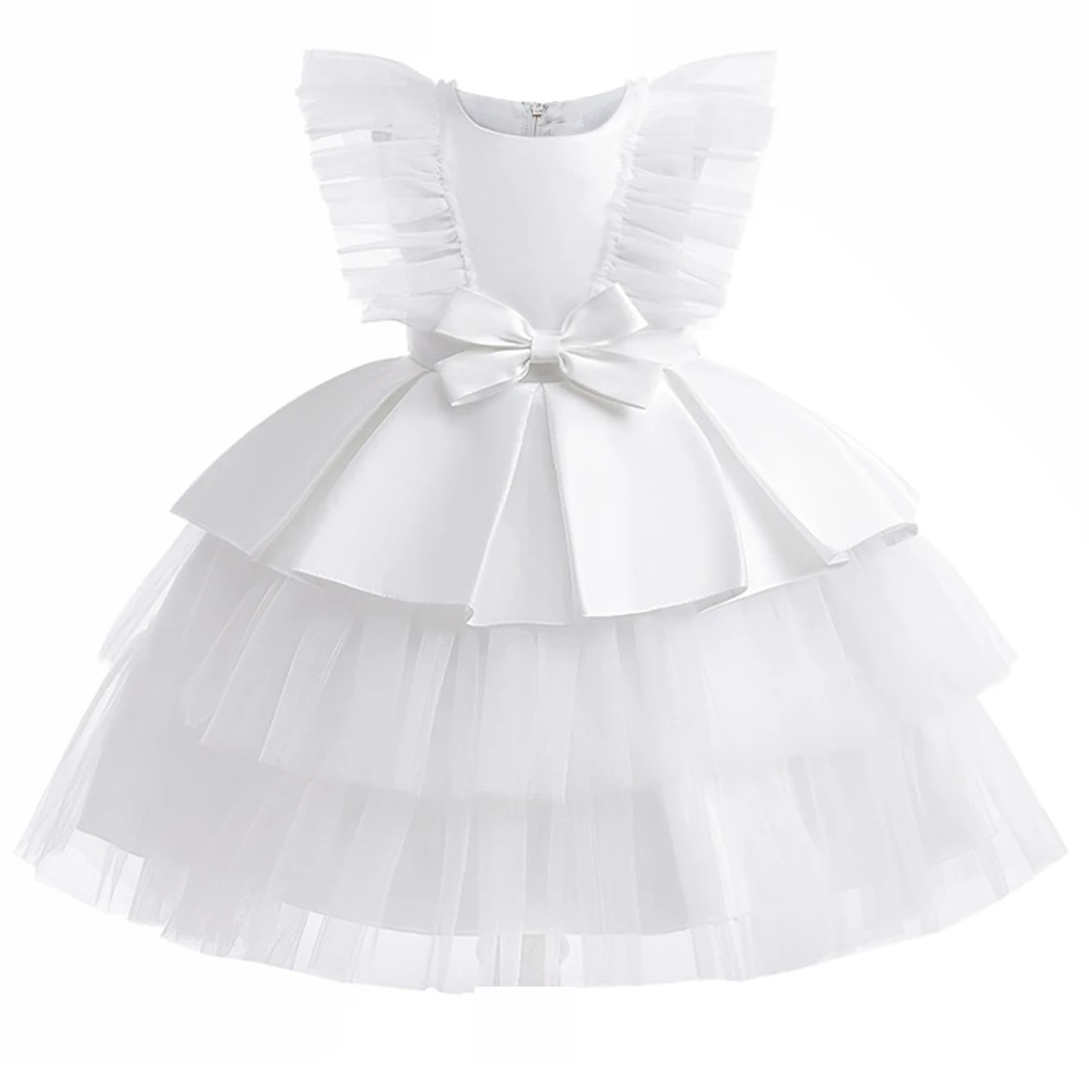 Fluffy Lace Bow Girls Party Dress Summer Wedding Birthday Princess Kids Dresses for Girl Gala Evening Vestido Christmas Costumes