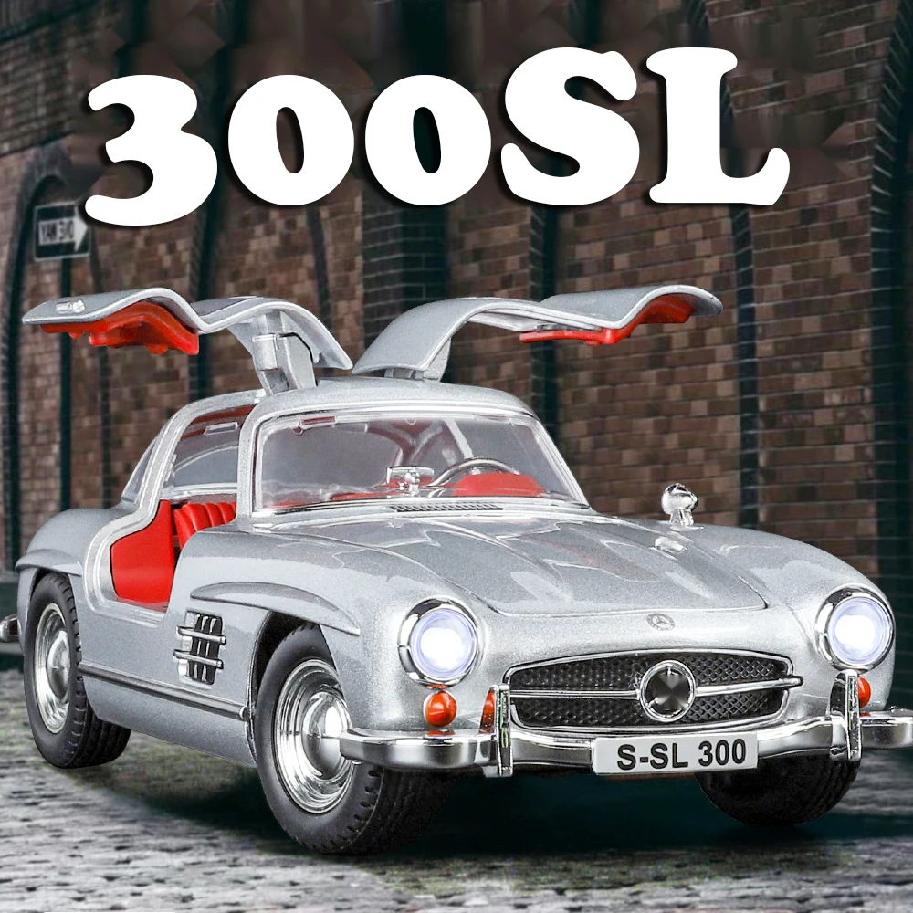 1:24 300SL Miniature modèle de voiture Vintage jouets en alliage moulé sous pression une voiture de sport portes ouvert son lumière modèles de jouets pour enfants cadeaux