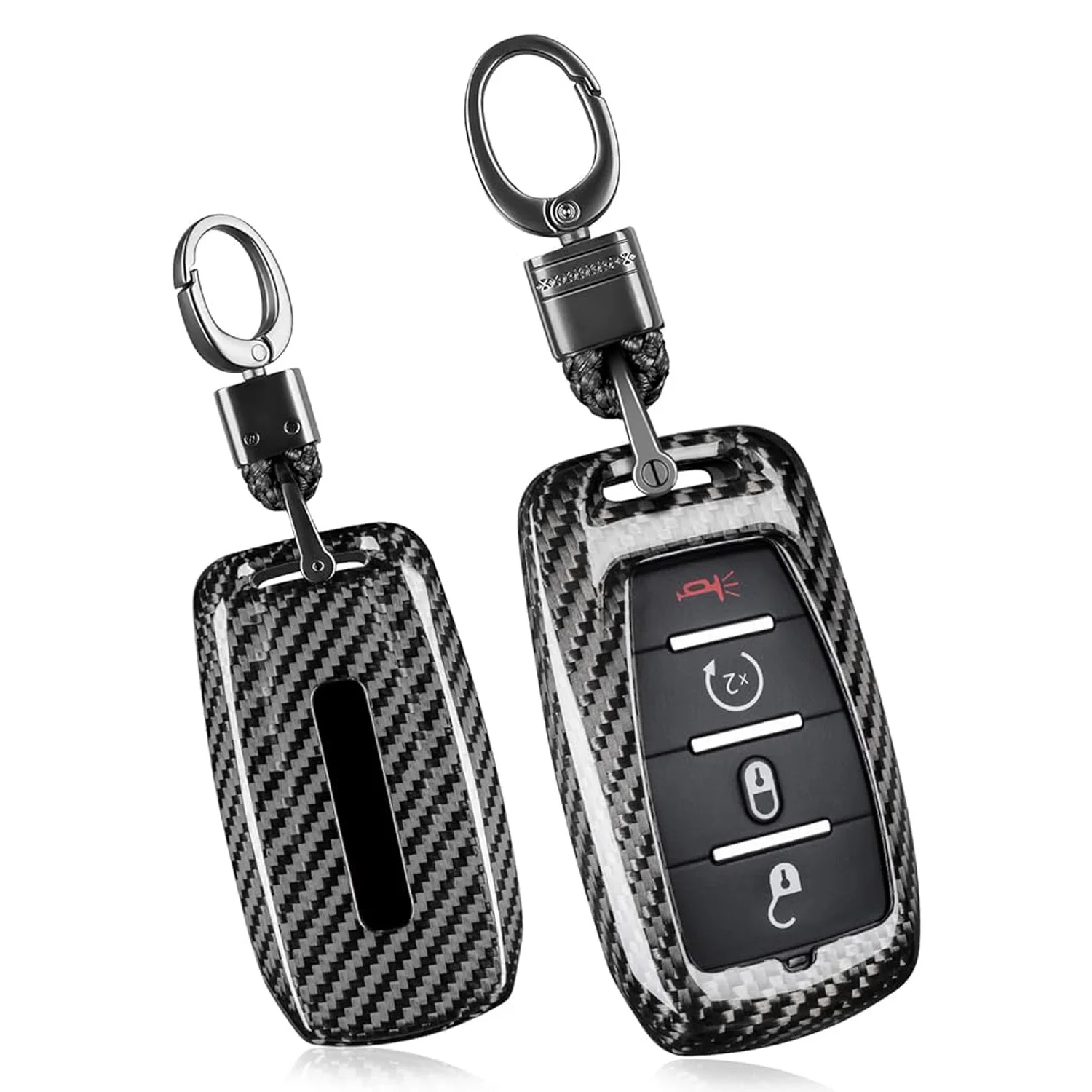 for Ram 1500 2023 Key Fob Cover Carbon Fiber Key Case for Ram Promaster 1500 Classic 2500 3500 Ram Pickup Accessories Keychain