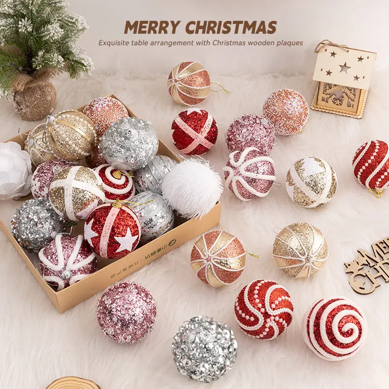 Ins Style Christmas Bauble Pendants Multi Color Glitter Balls New Ornaments For Xmas Tree Window Holiday Scene Arrangement