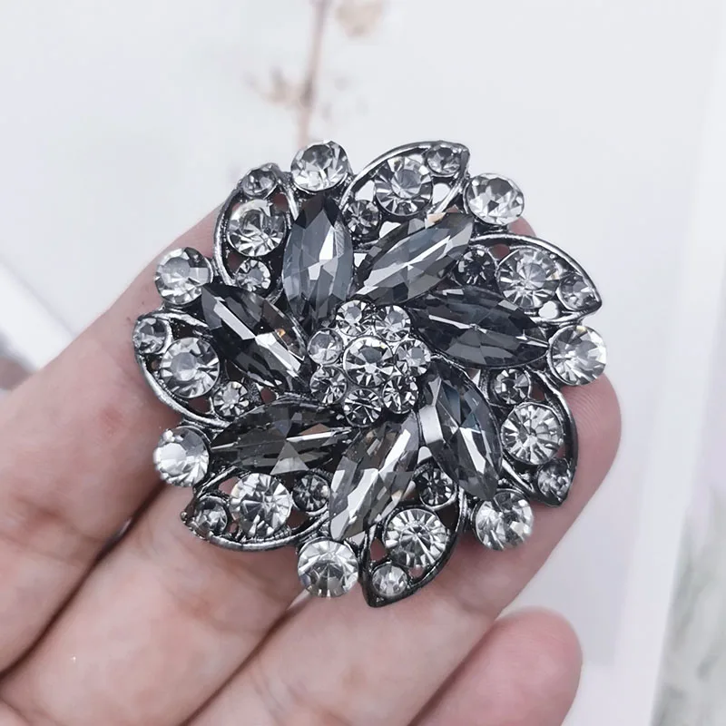 1Pcs/lot 50mm High-grade black white champagne rhinestone flower buttons DIY fur mink coat collar decorative buttons C350