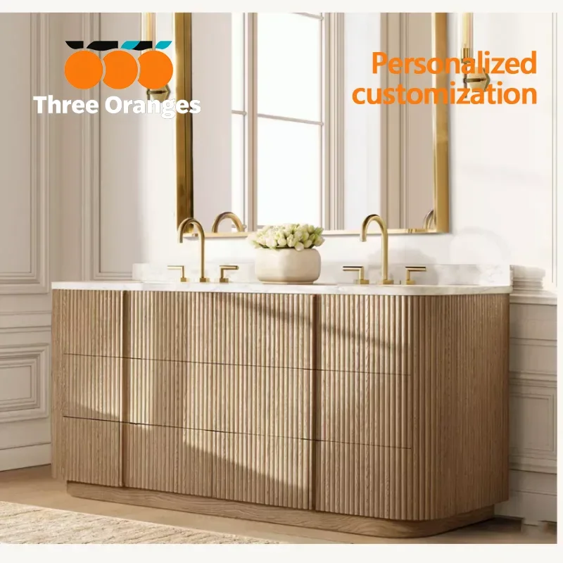 Modern Double marble sink vanity is perfect for family use, scratch-resistant stone top stays new after long daily use