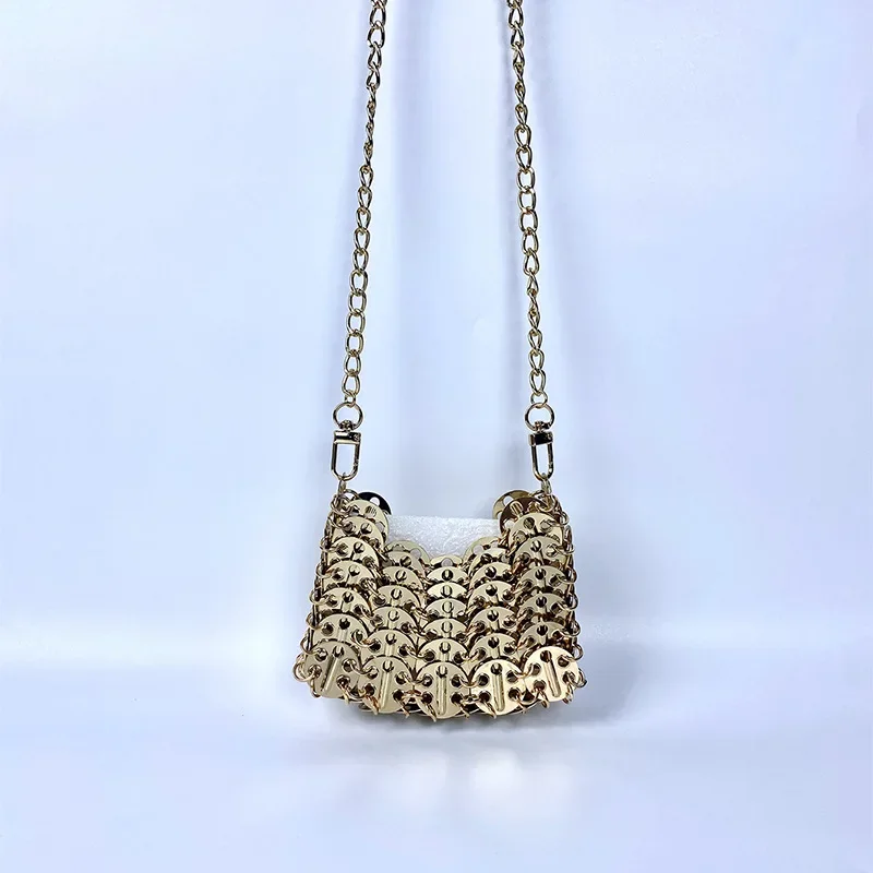 Mini bolso cruzado con cadena de lentejuelas de Metal para mujer, bolso de noche hueco tejido a mano, bolso de mano pequeño con pintalabios, novedad