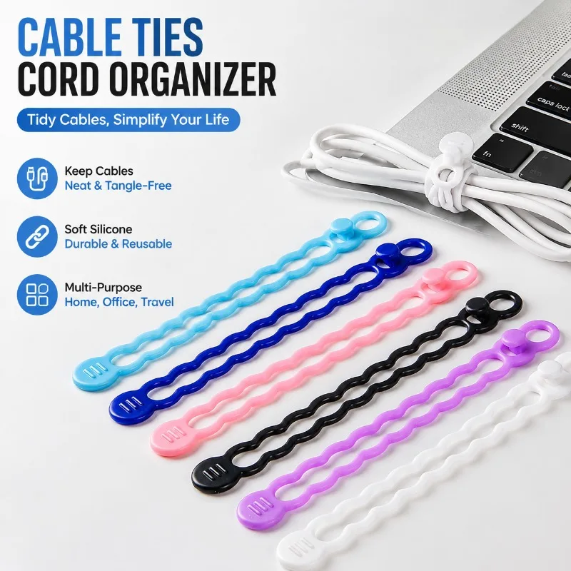 Cable Ties Silicone Cord Organizer, Multifunctional Charging Cable Management Straps, Headphone Winder Binding Cable Holder