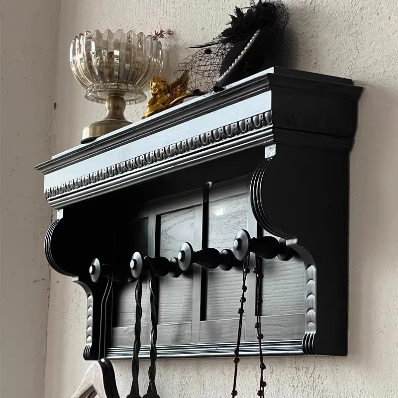

Vintage French Solid Wood Coat Rack Black Farmhouse Clothes Hanger Antique Storage Rack for Bedroom Entryway Bag Storage