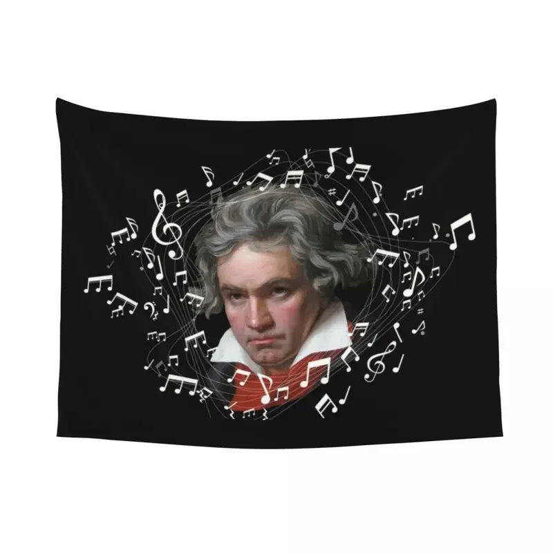 Custom Beethoven With Flying Music Notes Tapestry Hippie Room Decor Musician Tapestries Wall Hanging for Living Room Home