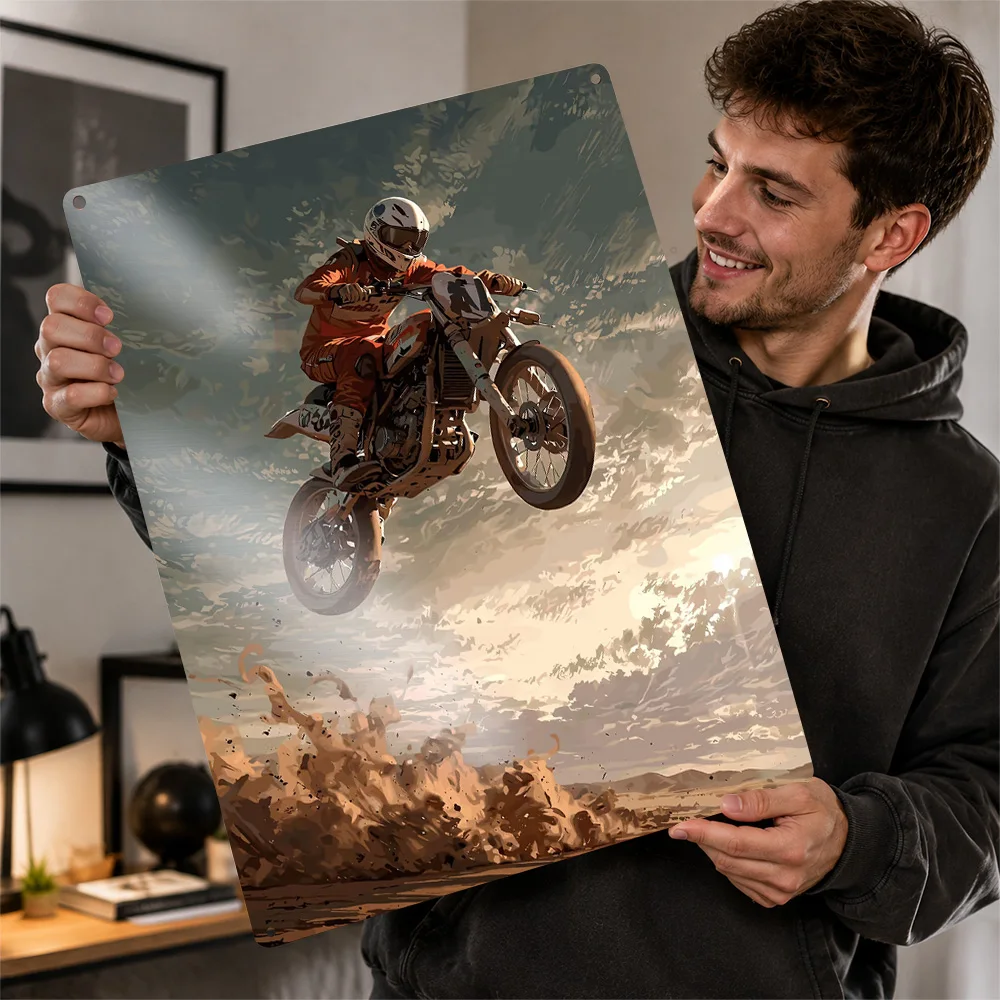 Motocross Rider Jumping in the Air Metal Poster Perfect Gift for Fans Lovers Customized Wall Art Metal Sign for Funny Signs Tin