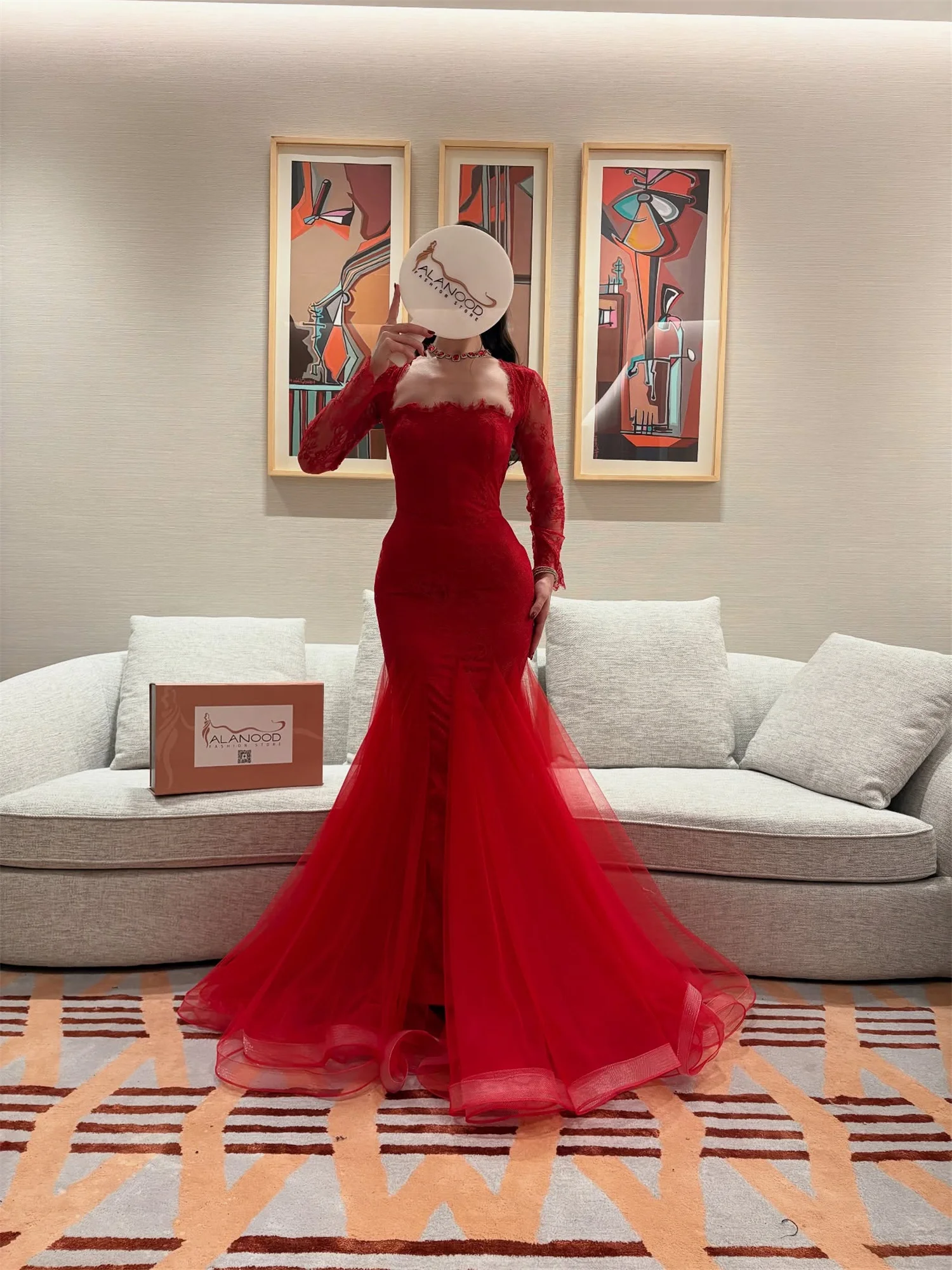فستان لوريتا للحفلات الراقصة من الدانتيل باللون الأحمر للنساء فستان سهرة من فساتين الحفلات الأنيقة من Soirée 2025 مخصص حورية البحر للسيدات #3