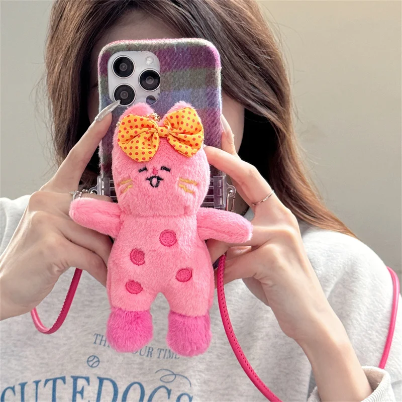 Penguin Crossbody Case Cute Plush Doll Soft Case For iphone 16 15 14 13 Pro Max New Cartoon Plush Doll Creativity Girl Gifts