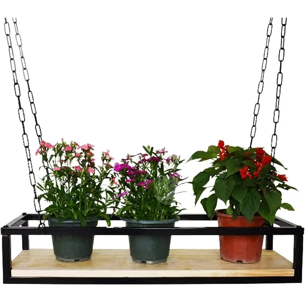 

Solid Wood and Metal Hanging Stand, Multipurpose Indoor/Outdoor Plant Rack, Pot Shelf, Kitchen Organizer, Railing Basket Holder,
