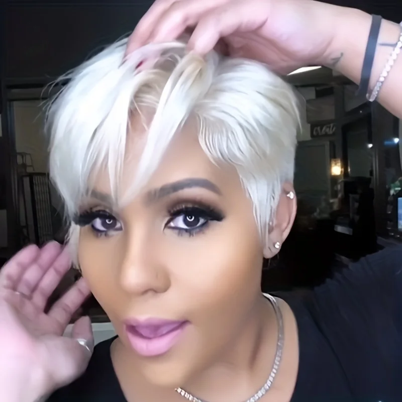 Short Synthetic Pixie Wigs Pixie Cut Short White Wavy Wigs Layered Short Synthetic Hair Wigs For Women image 2