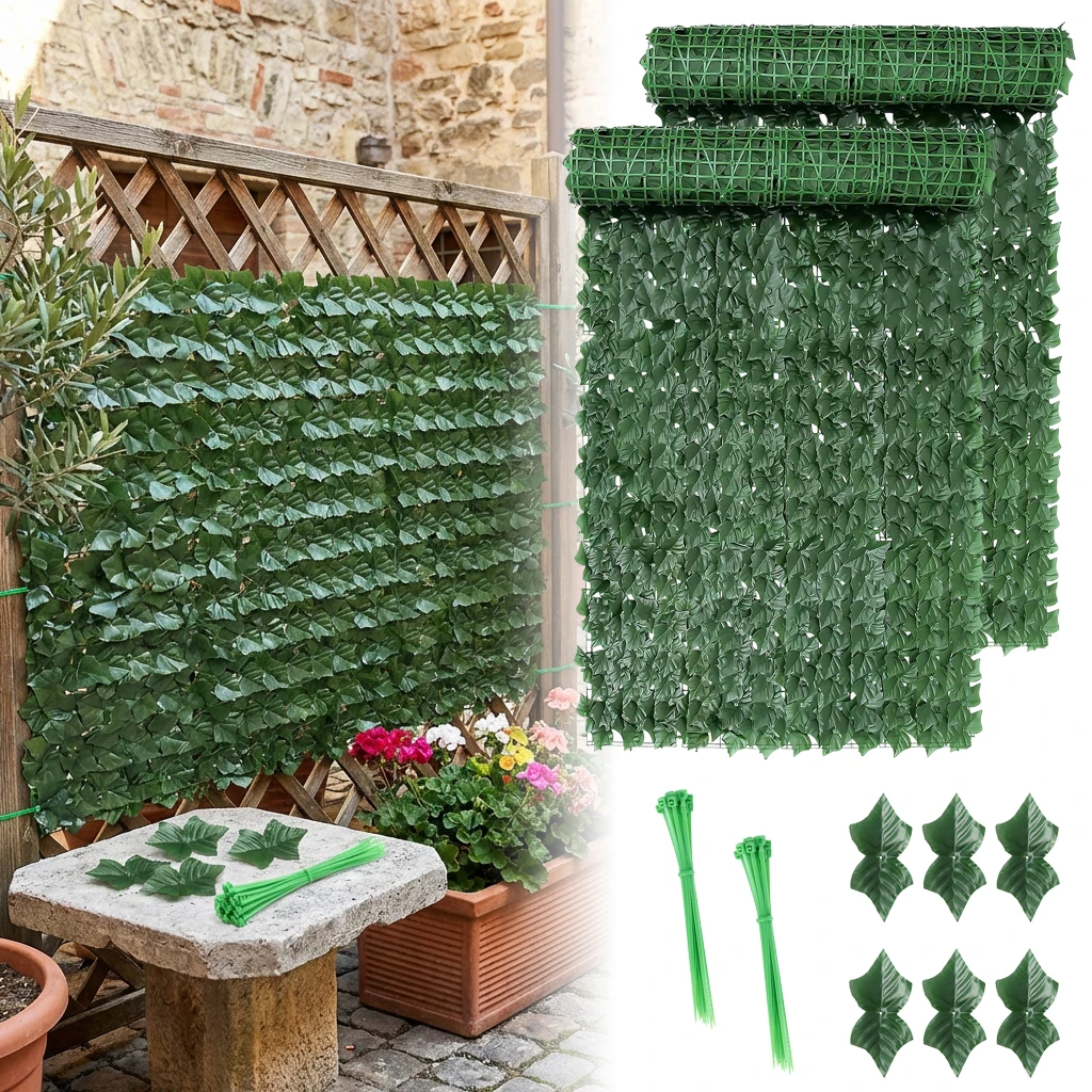Panel de seto artificial de hiedra de 1x3m, rollo de muro de hojas falsas para privacidad en jardín, paneles de pared y celosía para decoración de balcón