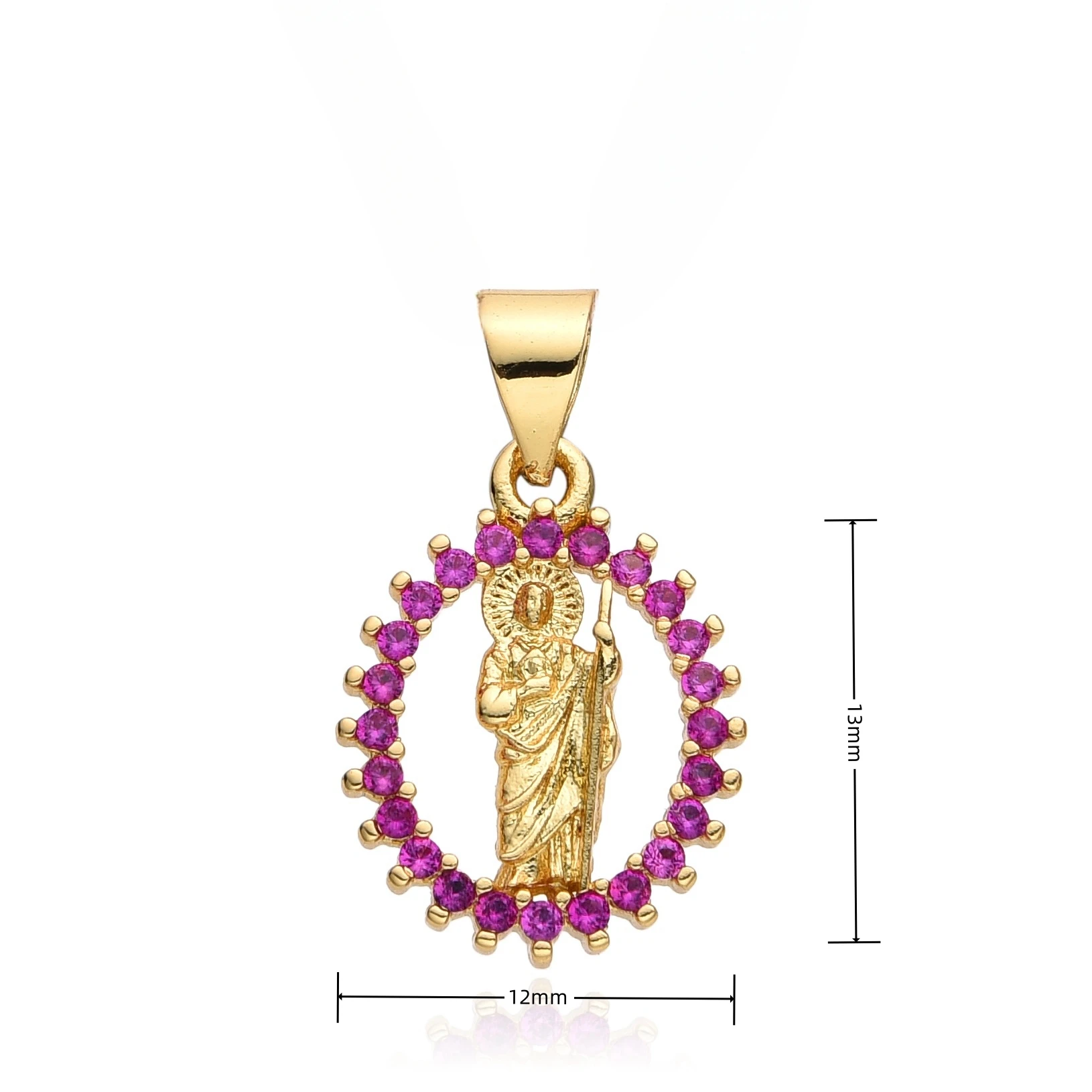 Couleur or Ovale Creux Notre-Dame San Judas Charms Coloré Zircone Cubique St. Jude Mary Vierge Collier pour Femmes Hommes Ras du Cou Pendentif pour DIY Fabrication de Bijoux Accessoires Cadeau