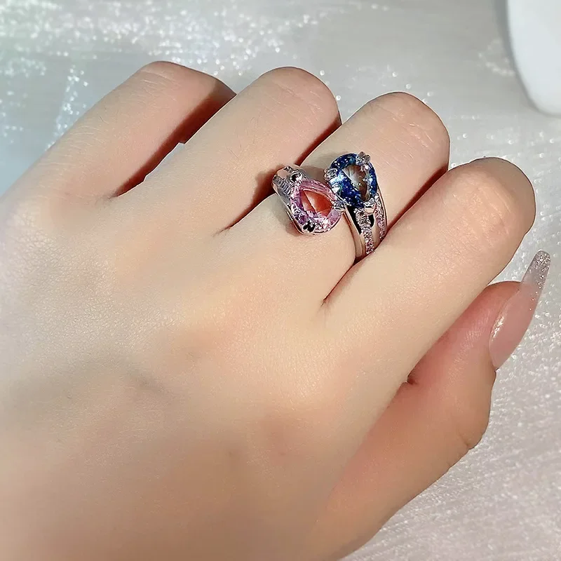 Delicate 925 Sterling Silver Pink Zircon Water Drop Ring