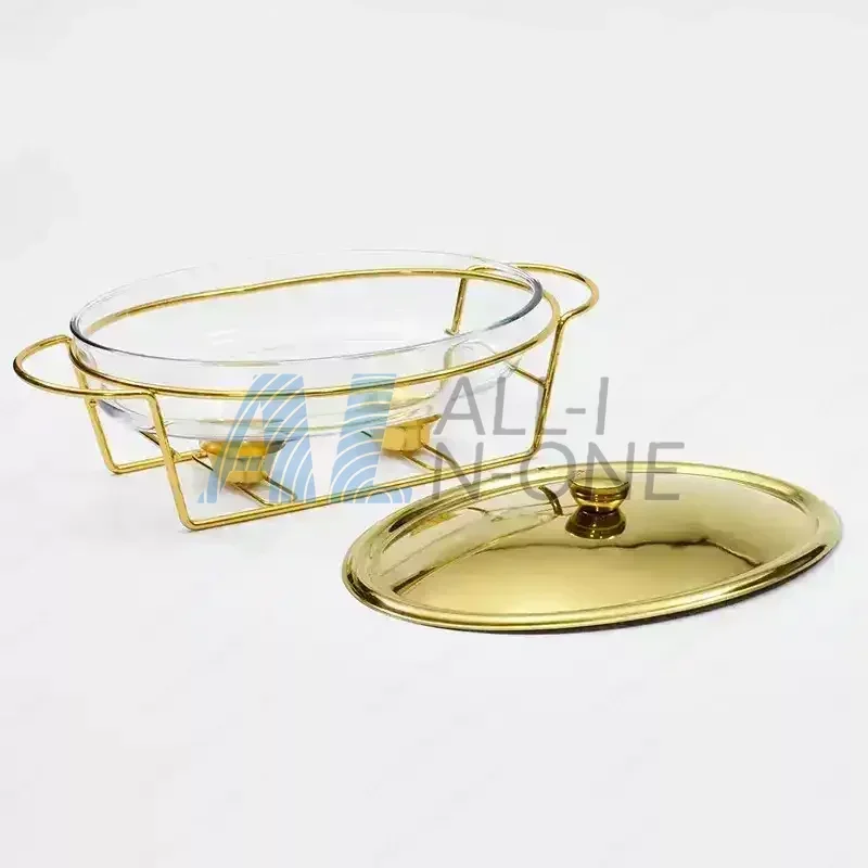 3L Golden/Silver Buffet Chafing Dish - Stainless Steel Warming Tray with Glass Lid & Alcohol Burner