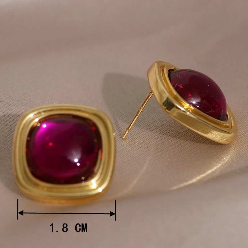 Vintage Gold Color Geometric Square Stud Earrings for Women Trendy Korean Retro Colorful Crystal Earrings Jewelry Accessories