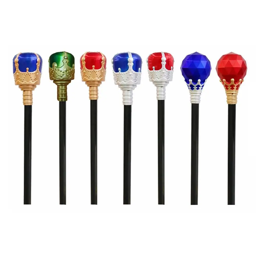 Durable Plastic King Queen Scepter Red/Blue Performance Princess Prince Cane Cosplay Props Halloween Dress Up Hand Wand Boy