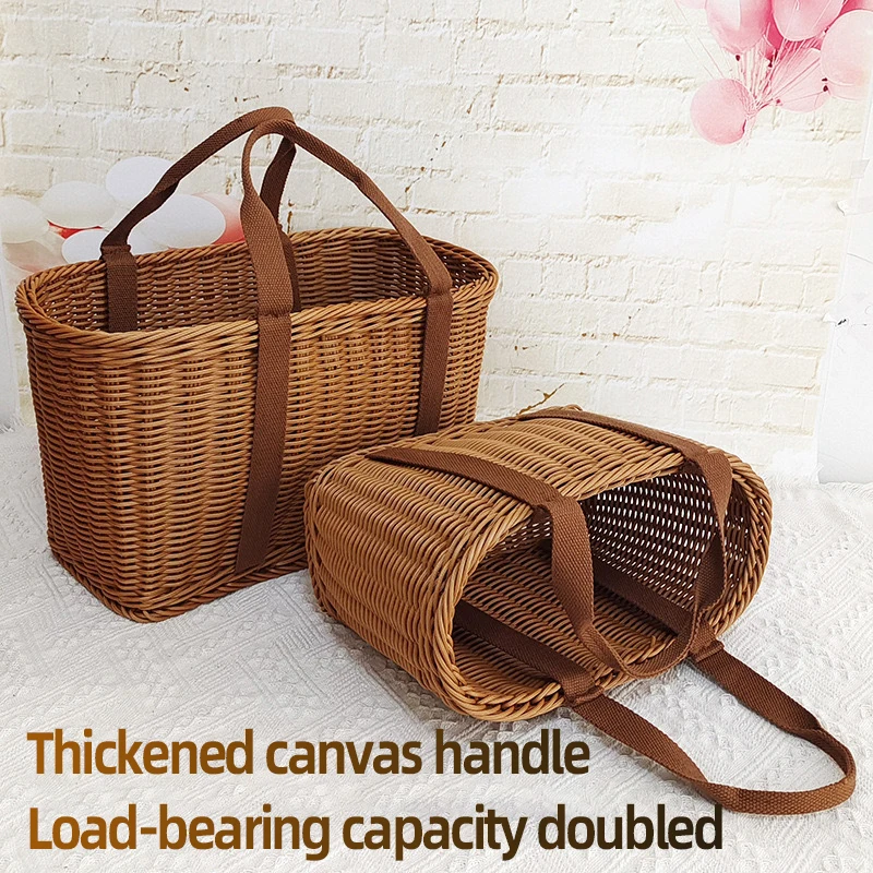 Kitchen storage basket handcrafted woven basket with handle living room fruit miscellaneous woven hanging basket home decoration