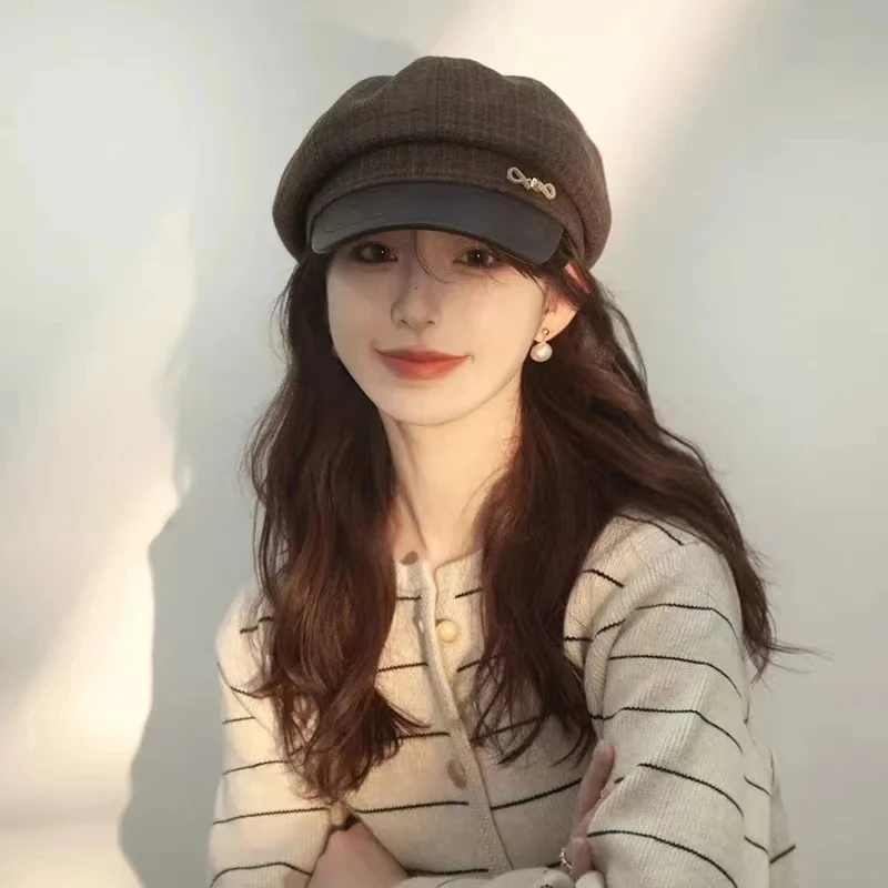 Sombreros octogonales a cuadros para mujeres y hombres, Boina cálida de invierno para vendedor de periódicos, gorros femeninos, gorra a prueba
