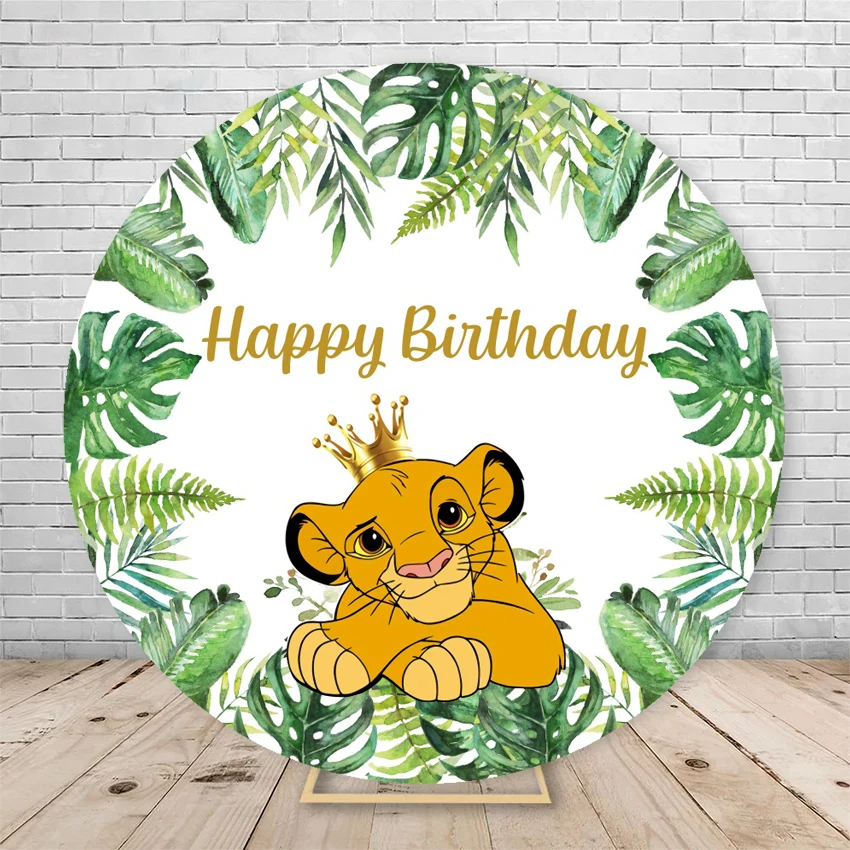 Disney-fondo redondo del Rey León para recién nacido, cubierta de corona para fiesta de primer cumpleaños, foto de estudio de jungla, fondo circular