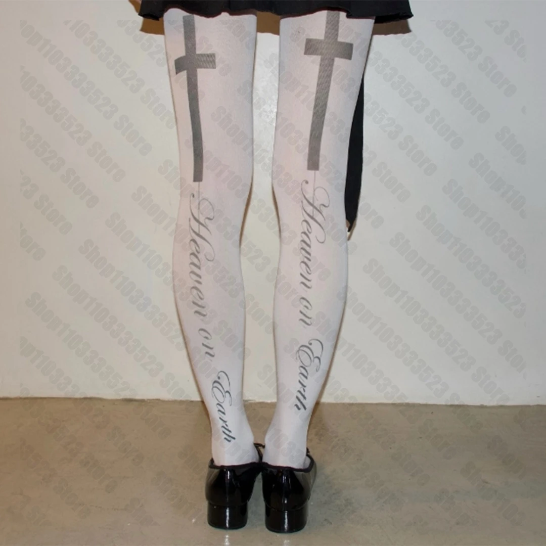 Y2k уличная одежда с буквенным принтом, эстетические колготки с графическим рисунком, колготки в стиле панк, готический принт, плотные колготки в стиле эмо для девочек с принтом в стиле ретро