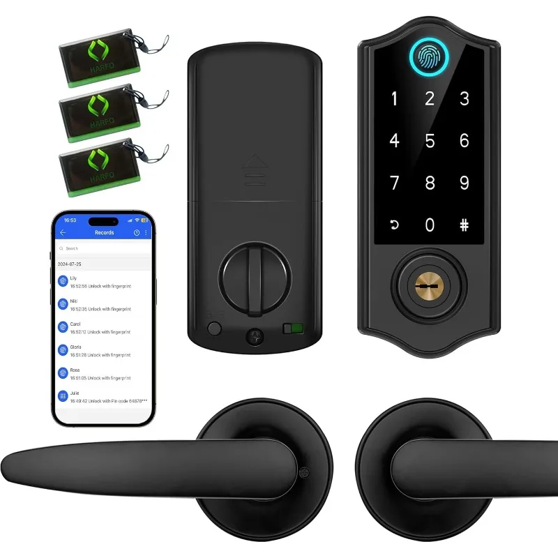 Smart door lock with handle set, fingerprint door lock, keyless entry door lock deadbolt, app controlled biometric door lock set