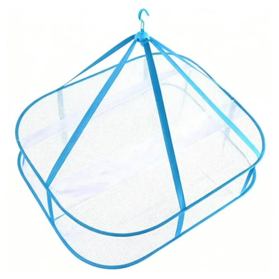 

Foldable Stackable Mesh Clothes Drying Rack Windproof Hanging Dryer Basket w/Fixing Band Indoor and Outdoor Portable for Sweate