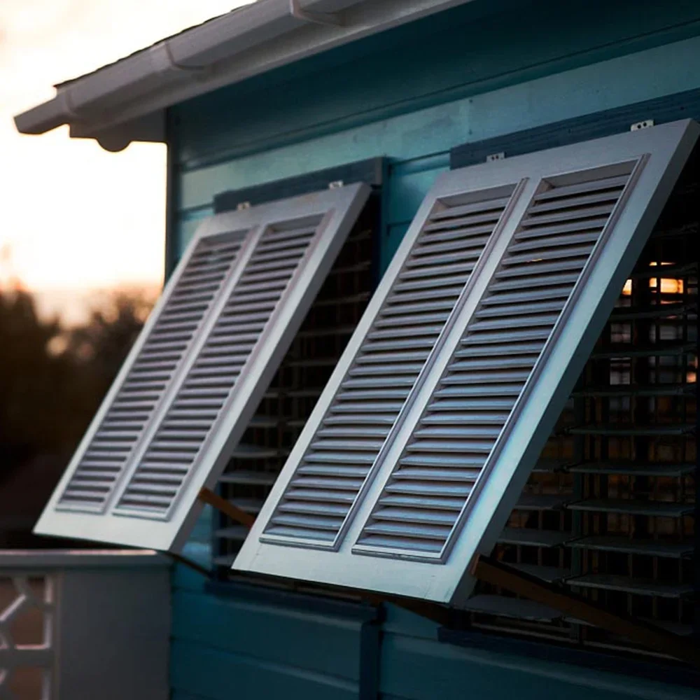 Persiennes de fenêtre extérieures en métal en aluminium réglables, persiennes de fenêtre de maison, été