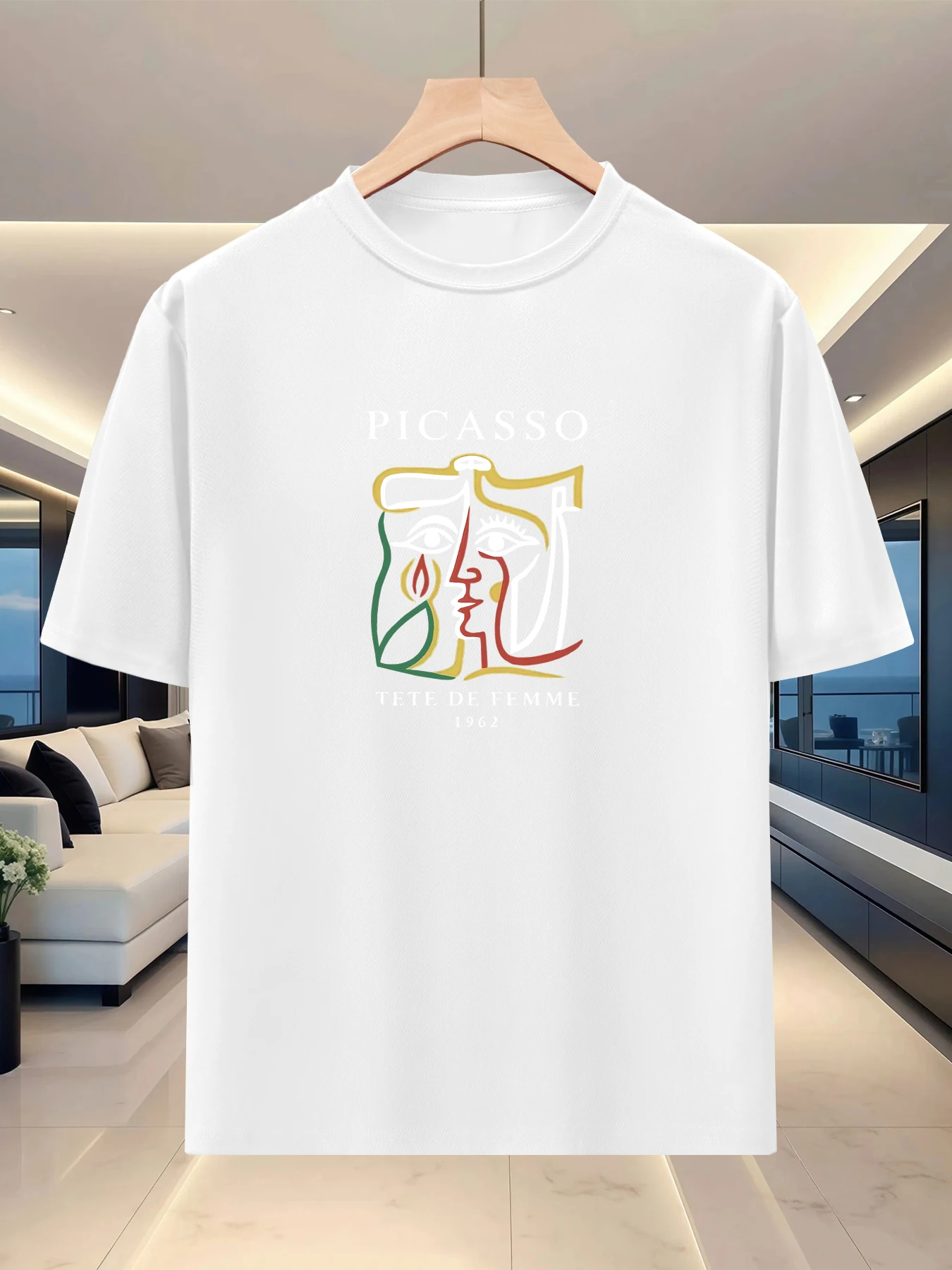 Elegant atmosphere men's silhouette short sleeved T-shirt summer short distance travel graphic print loose shoulder half sleeve
