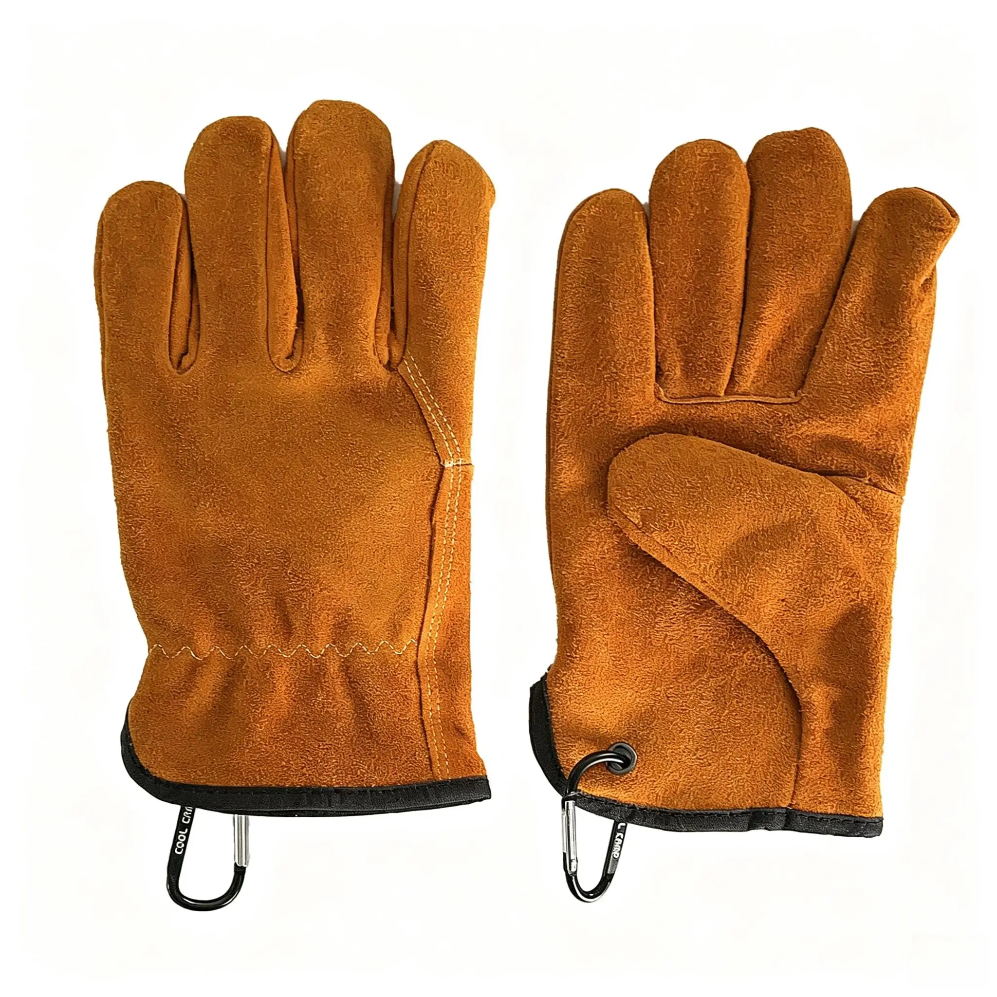 Cowhide Heat Resistant Gloves For BBQ Grilling And Wood Stoves,  Leather Protection Up To 200C With Fleece Lining For Pizza Oven