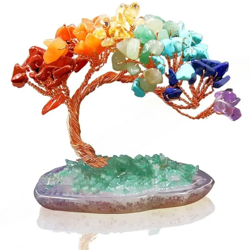 TFORU-Agates Money Tree Ornament, Wrapped With Copper Wire. Feng Shui Wealth Tree Decoration, Used For Home Decoration