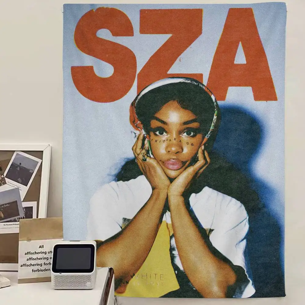 American Popular Female Star Pop Singer Sza Cartoon Tapestry Wall Hanging Decoration Household Home Decor