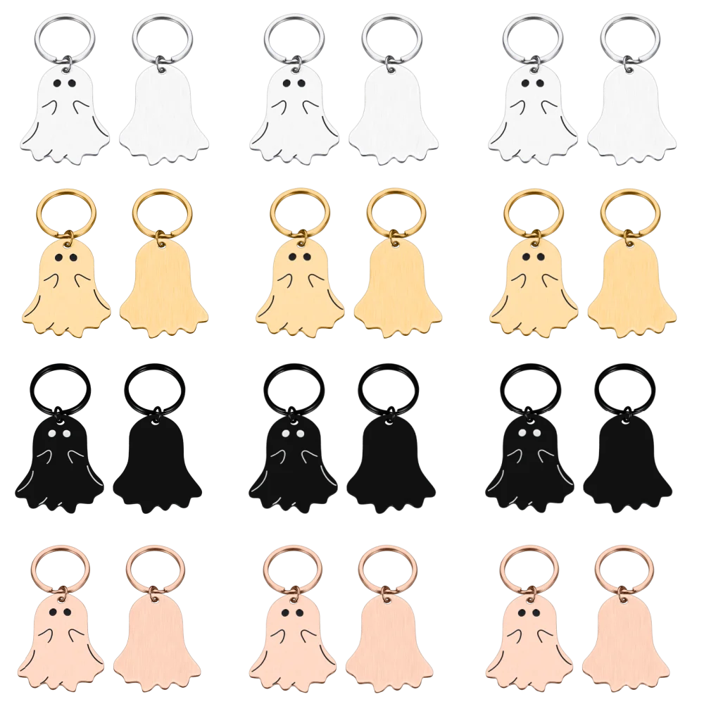 50Pcs Blank Dog Cat Tag Colorful Keychains Ghost Keychain Custom Name Pet ID Tags Stainless Steel Accessories Wholesale