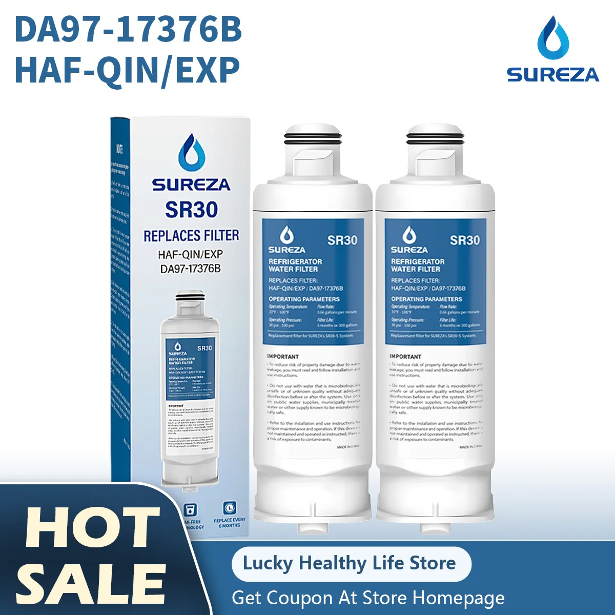 

Water Filter Replacement Samsung DA97 17376B Refrigerator Filter HAF-QIN/EXP HAF-QIN DA97-08006C RF23M8070SG WS645A (2- 6Packs)