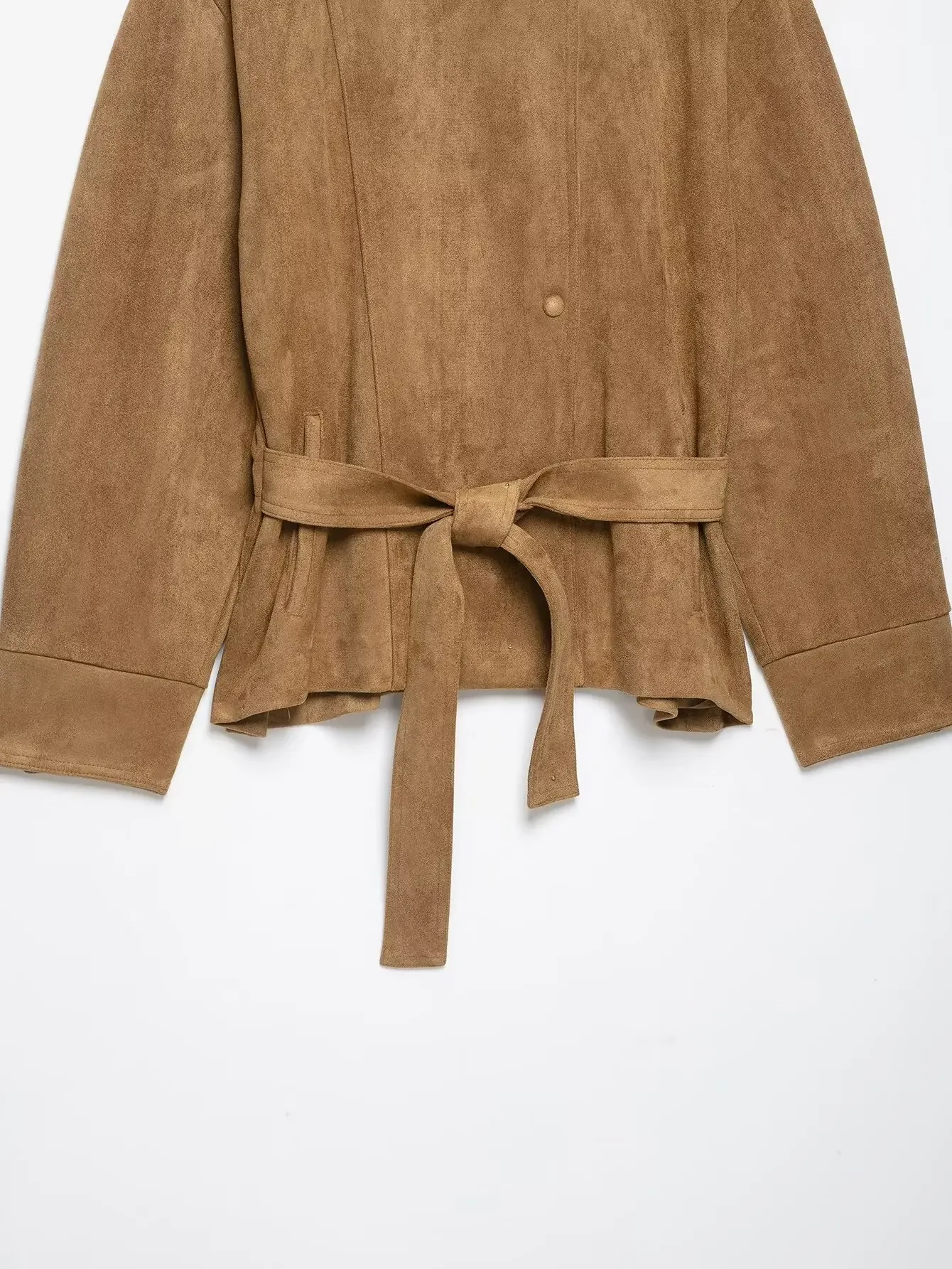 KONDALA Damen High-Street-Jacke Elegante Kunstwildleder-Jacke mit Gürtel und Stehkragen Neue 2026 Herbst-Winter Pendler-Damen-Kurzjacke – Detail 19