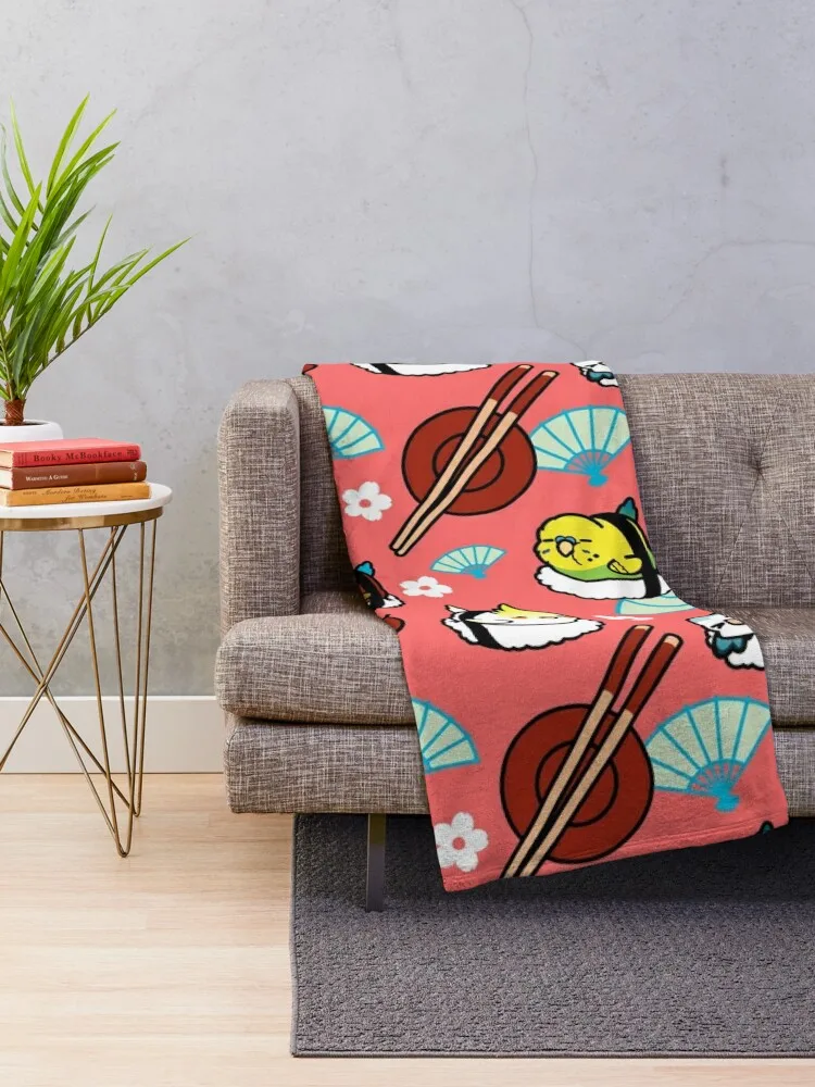 Sushi Time with Cody the Lovebird & Friends Throw Blanket Soft Big Bed Retros Blankets