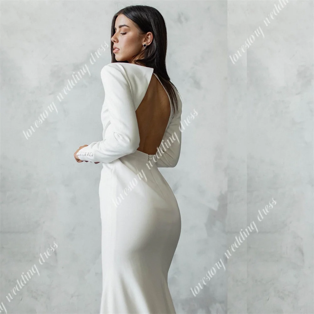 Sexy High Slit Backless Wedding Dresses Long Sleeves Mermaid Bride Robes Mermaid Bridal Gown With Train Vestidos De Noiva