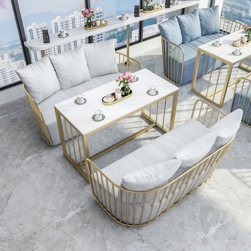 Marble sofa table and chair combination, coffee shop leisure sofa booth, office meeting guests to negotiate sofa