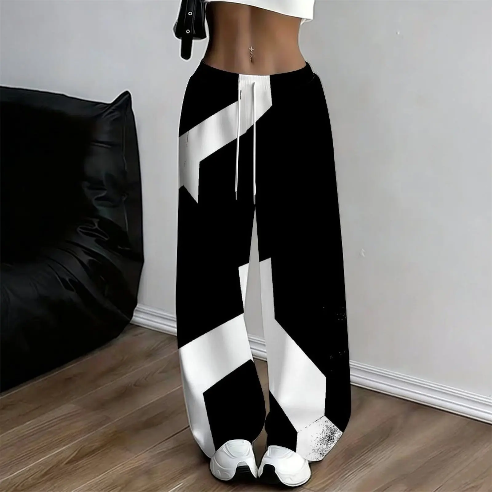 Black White Brush Stroke 3D Print Quick Dry Straight Pants Unisex, Abstract Ink Splash Elastic Waist Streetwear Long Trousers